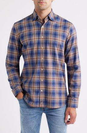 Johnnie-O Angelos Plaid Cotton Button-Up Shirt in Hazelnut at Nordstrom, Size Large