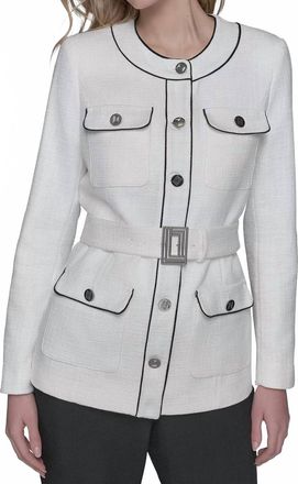 Karl Lagerfeld Belted Tweed Jacket In White Multi