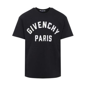 Givenchy Tops, Heren, Zwart, XL, Katoen, T-shirt van katoen met Paris-borduursel
