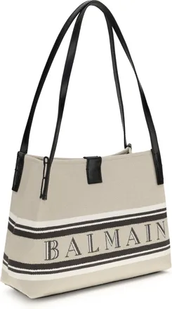 Balmain Womens Canvas Shoulder Bag Naturel-Noir- Blanc Optique Cotton; Polyester Naturel/noir