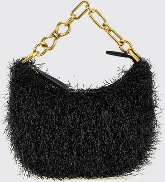 Twinset Mini borsa a mano Croissant in lurex con frange e manico metallico