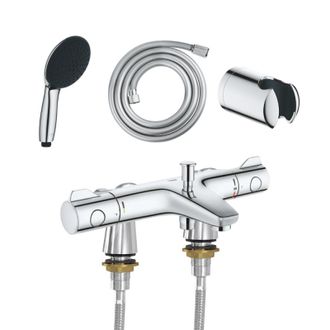 GROHE Grohtherm 800 - Mezclador Termost&aacute;tico De Ba&ntilde;o Con Conexiones Murales Idroflex, Teleducha Start De 2 Chorros, Flexo Y Soporte