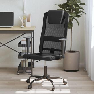 vidaXL Silla De Oficina Altura Ajustable Tela Malla Y Cuero Pe Negro Vidaxl
