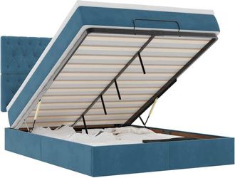 vidaXL Estructura De Cama Otomana Con Colchones Azul Oscuro 140x200 Cm Vidaxl