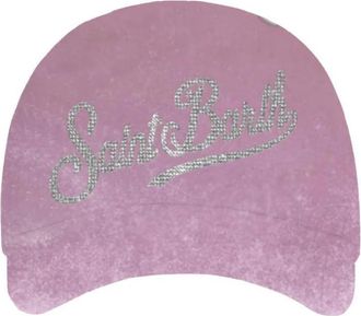 MC2 Saint Barth Velvet Baseball Cap met Strass Letters - Dames - Petten - Roze - ONE Size - Accessoires