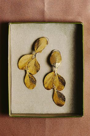 Kenneth Jay Lane Golden Leaf Drop Earrings