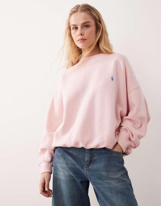 Polo Ralph Lauren Felpa in maglia rosa con zip corta