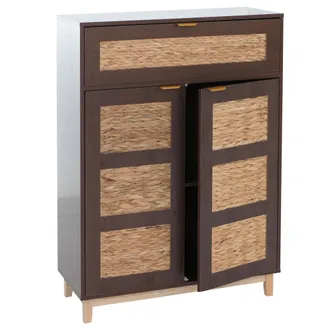 Hhg [nunca Usado] C&oacute;moda Hhg-185, Armario, Aparador Alto, Mdf Melaminado Con Frente De Jacinto Acu&aacute;tico, 115 X 80 X 35 Cm, Aspecto De Nogal