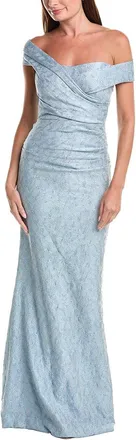 Teri Jon by Rickie Freeman Teri Jon By Rickie Freeman Metallic Jacquard Off-Shoulder Pleated Gown