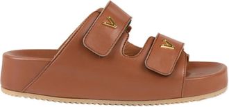 Via Roma 15 Bruine leren sandalen met dubbele bandjes - Dames - Sandalen - Bruin - 39 EU - Leer - Schoenen
