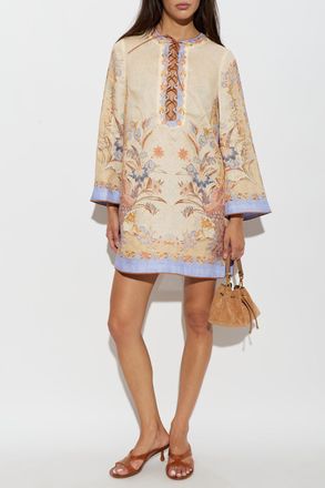 Zimmermann Linen Dress With Print, Womens, Cream