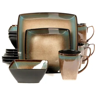 Gibson Home Tequesta 16-Piece Square Dinnerware Set, Taupe