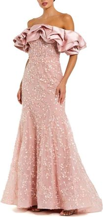 Mac Duggal Beaded Applique Off The Shoulder Mermaid Gown in Rose at Nordstrom, Size 10