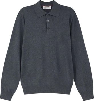 Brunello Cucinelli Polo a maniche lunghe in cotone M29800135 - - Knitwear - Uomo - Grigio - XL