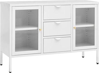 vidaXL Sideboard White 105x35x70 cm Steel and Tempered Glass Vidaxl