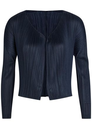 Pleats Please Issey Miyake Pleated Woven Cardigan - Navy - 5