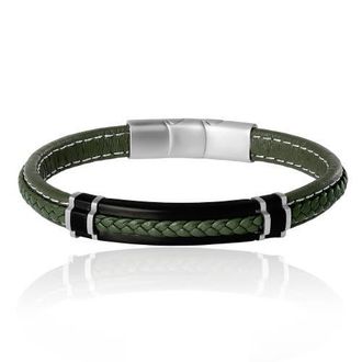 Lucky Brand Mens Braided Bracelet, Olive Green with Black Bar, Magnetic Clasp at Nordstrom, Size 8.5