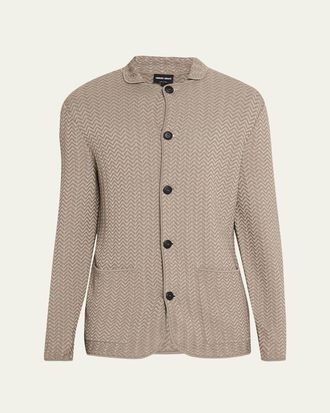 Giorgio Armani Mens Ottoman Chevron Single-Breasted Jacket