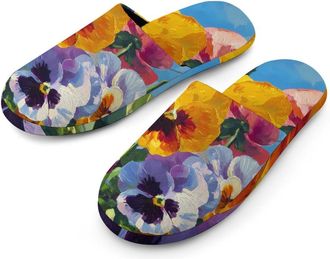 Generic Colorful Pansies Butterflies Mens House Slippers Slip Indoor Slipper On Shoes Warm Outdoor