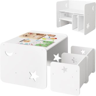 Woltu Woltu - Juego De Mesa Infantil De Madera - Mesa Infantil, Taburetes, Escritorio, Mesa Multiusos, Blanco