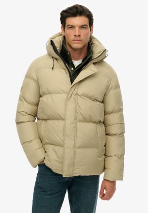 Superdry Steppjacke SUPERDRY HOODED 5 BAFFLE SPORTS PUFFER, Herren, Gr. L, winter twig beige, Web, Obermaterial: 100% Polyester, unifarben, relaxed fit, Jacken