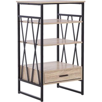 Beliani Estanter&iacute;a Madera Clara Negro 101 Cm Librer&iacute;a Mueble Tv 3 Baldas Oficina Keene