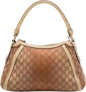 Gucci Pre-owned Vintage Canvas Handbag - Dames - Vintage Handtas - Bruin - ONE Size - Leer - Vintage