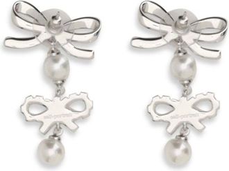 Self Portrait Womens Double Bow Pearl Earrings Silver Brass
