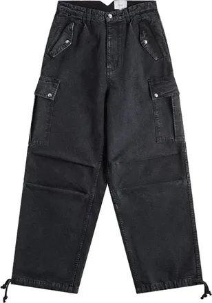 Rhude Washed Canvas Parachute Pant - Heren - Straight fit broeken - Zwart - S - Katoen - Broeken