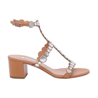 Aquazzura Sandali con Tacco Blocco e Decorazioni a Specchio - - Shoes - Donna - Marrone - 38 EU