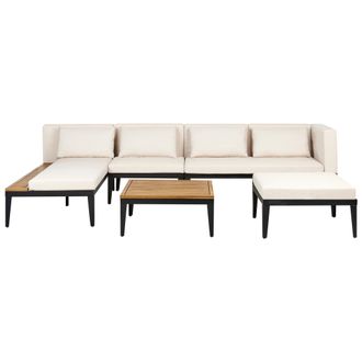 Beliani Conjunto De Jard&iacute;n 4 Plazas De Madera De Acacia Certificada Sof&aacute; Esquinero Con Mesa De Centro Y Otomana Cojines Beige Claro Derecho Bracciano