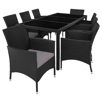 TecTake Conjunto rat&aacute;n mesa 8 sillas, cojines extra&iacute;bles, negro 195x91x75cm