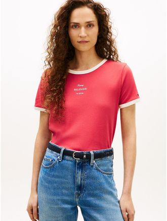 Tommy Hilfiger Womens Monotype Logo Ringer T-Shirt - Red - XXL