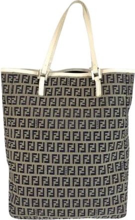 Fendi Pre-owned Tote Bags, female, Multicolor, Size: ONE SIZE Pre-owned Zucchino Canvas Leather Tote Bag