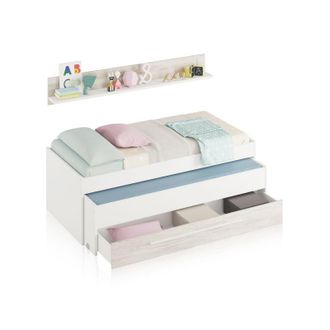 Usinestreet Usinestreet - Cama Nido Elliot Con Caj&oacute;n Y Estante Habitaci&oacute;n Juvenil Color Blanco Artik Y Blanco Velho 199x65x96 Cm