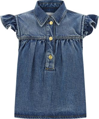 Ganni Denim Ruffle Top