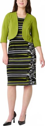 Maya Brooke Abstract Striped Jacket Dress 2-Piece Set In Kiwi Black