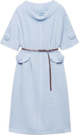 Prada Abito midi in lana con filato moulin&eacute; - Blu