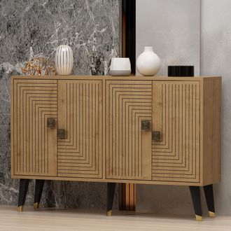 Dmora Creencia Thiene, Aparador 2 Estantes, 4 Compartimientos, 4 Puertas, 120x30x80h Cm Marr&oacute;n Roble