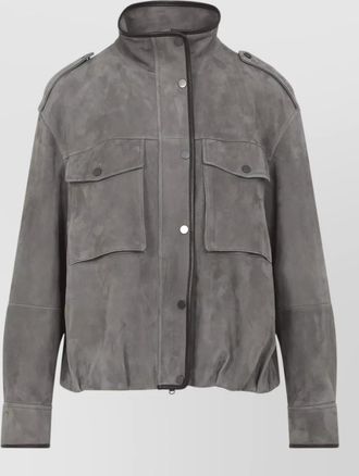 Brunello Cucinelli suede jacket high collar long sleeves