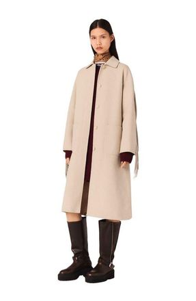 Maje Long wool coat in Beige at Nordstrom, Size 40 Eu