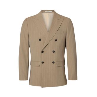 Selected Blazers, male, Beige, Size: 4XL Slim Flex Pinstriped Blazer