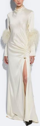 Sally Lapointe Doubleface Satin Bias Tab Slit Gown Ostrich in Cream at Nordstrom, Size 12