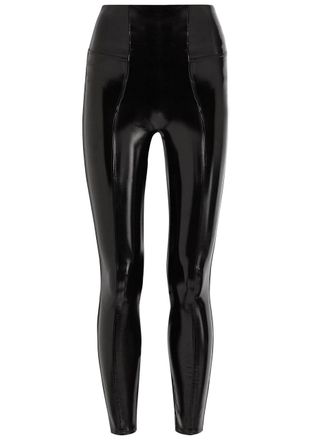 Spanx Panelled Faux Patent Leather Leggings - Black - XS