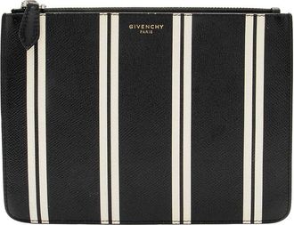 Givenchy Black Calfskin Striped Zip Pouch (Authentic Pre-Loved)