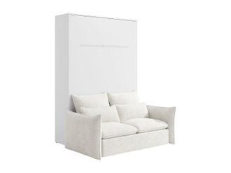 Vente-Unique Cama abatible 140 x 200 cm - Apertura vertical manual - Con LEDs - Blanco + Sof&aacute; - RAPILI