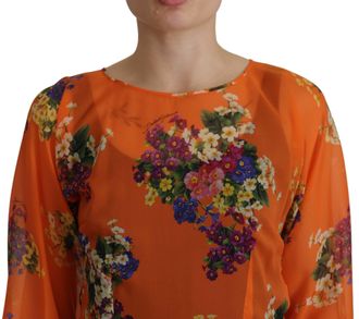Dolce & Gabbana Womens Orange Floral Print Long Sleeve Blouse Silk