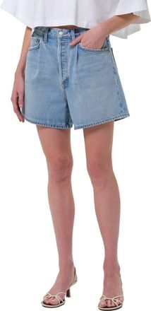 A Gold E Rhoda Pleated High Waist A-Line Denim Shorts in Raft at Nordstrom, Size 23