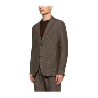 Emporio Armani Single-Breasted Linen Blazer - male - Emporio Armani - Blazers - Brown - S - Jackets