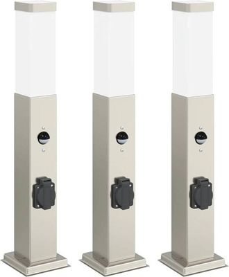 vidaXL Bollard Lights with Sensor&Outlet 3 pcs 50 cm Stainless Steel IP44 vidaXL